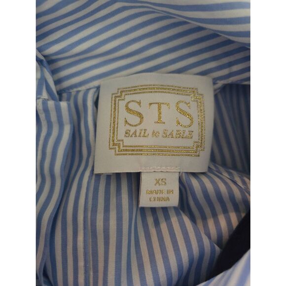 Women's Sail to Sable Blue and White Striped Coastal Dress Collared Cotton Size - Picture 5 of 8